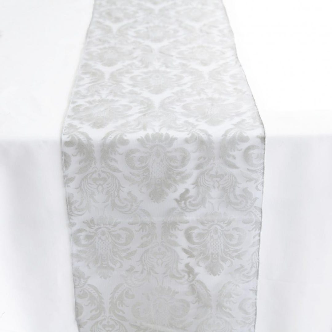 Database Order Table Pack of 10 Flock Damask Organza Table Runner Silver for Weddings Events ...