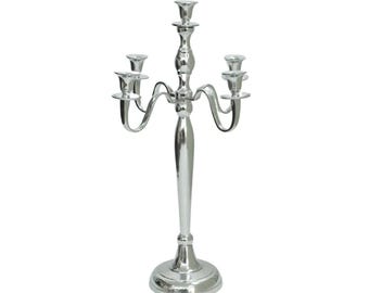 Candelabro de 5 brazos plateado de 60 cm para bodas, eventos, fiestas, decoración de mesa y centro de mesa.