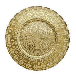 Aztec Glass Charger Plate Gold/White for Weddings Events Parties Table Decor Vintage