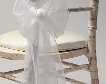 Paquete de 100 lazos de voile blanco de lujo para bodas, eventos, fiestas y decoración de sillas.