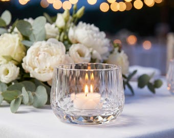 Portavelas de cristal transparente de 8 cm de diámetro para decoración de mesas, bodas y fiestas.