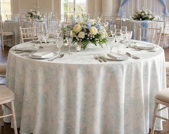Manteles redondos Flutter and Bloom de 337 cm (132") en varios colores para bodas, eventos y decoración de mesas.