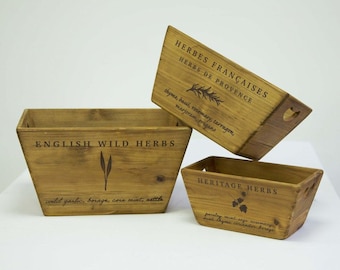 Juego de 3 cajas para hierbas aromáticas, ideales para jardines, eventos, bodas y almacenamiento.