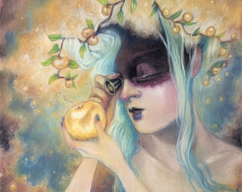 In the eye of the golden apple - original pastel by Celene Petrulak