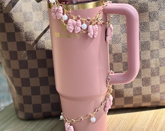 Antique Pink Charms | Tumbler Cup Bling Set | Beautiful, Elegant Straw to Handle Charm | Antique Pink Bow, Pearl with Gold Heart or Flower