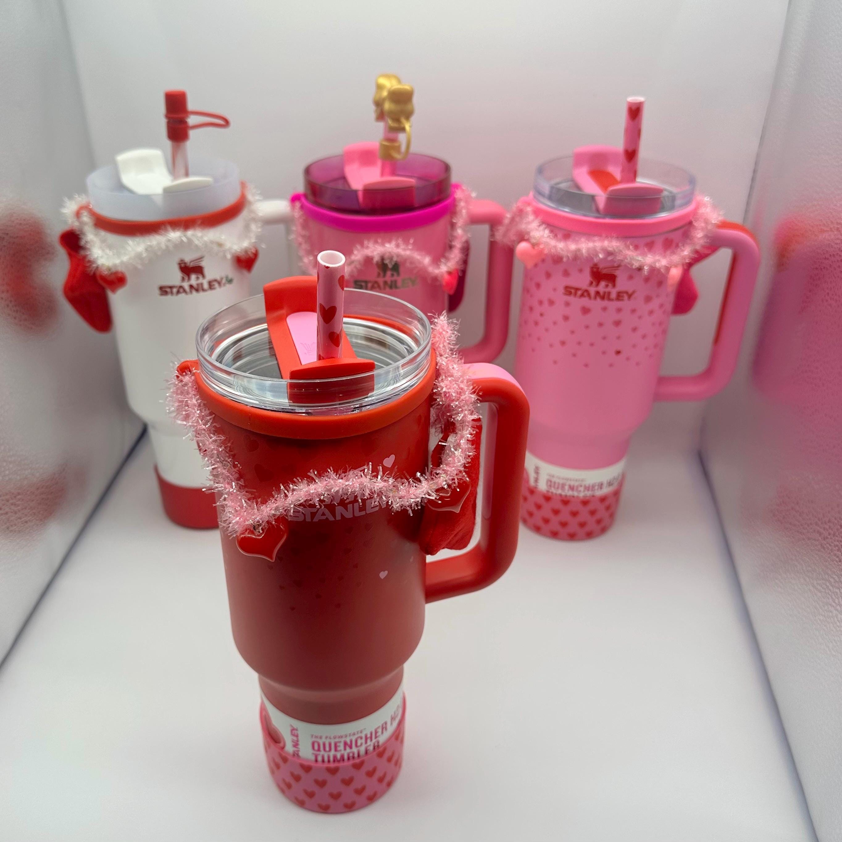 Light Up Valentine’s Day Garland | Tumbler or Water Bottle Charm | Red Pink Heart | Red and White Valentines Accessory | Pink Valentines Day
