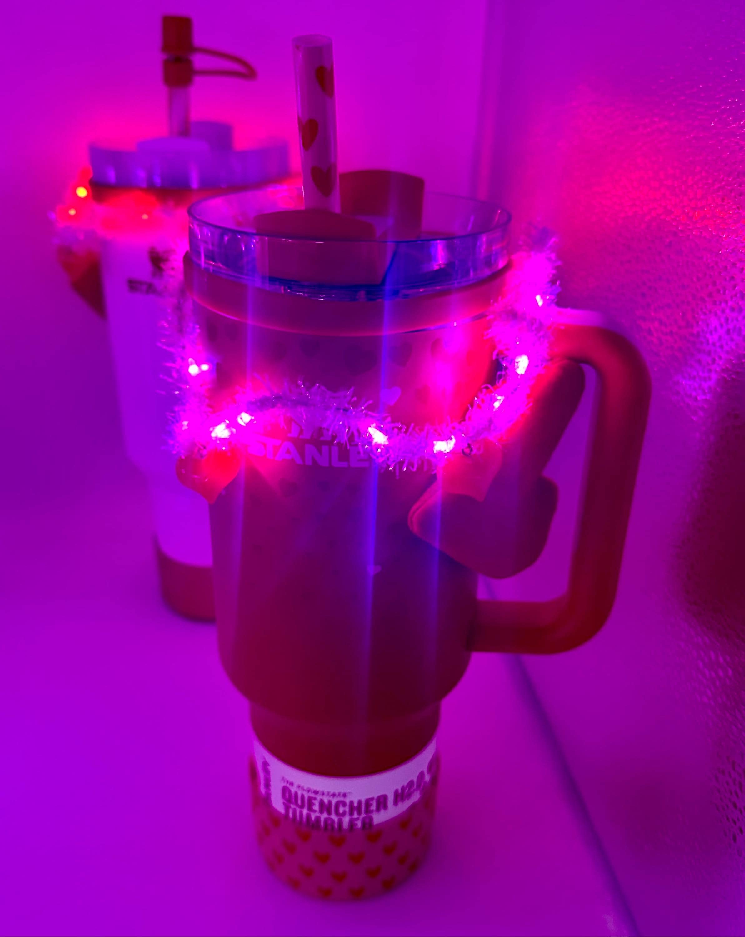 Light Up Valentine’s Day Garland | Tumbler or Water Bottle Charm | Red Pink Heart | Red and White Valentines Accessory | Pink Valentines Day