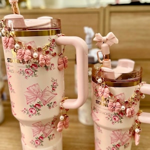 Charm Sets for LSF Stanley | Gold Chain and Gemstone, Bows, and Flowers | Straw, Boot Bracelet, Handle, and Straw to Handle Charms Available