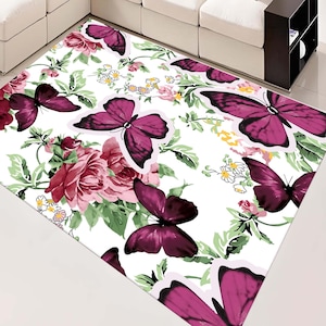 Butterfly Purple Area Rug: Digital Print Floral Home Decor
