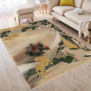 Vintage Japanese Tiger Rug: Oriental Art Inspired Floor Decor