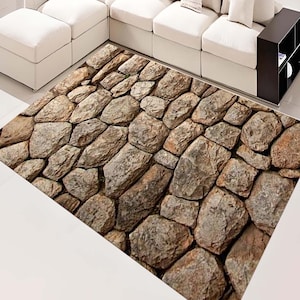 Stone Rug, Custom Stone Pattern Area Rug, Realistic 3D Effect, Non Slip Family Rug, Living Room Rug Gift,  Custom Sizes Rug Mat Killim, Rare