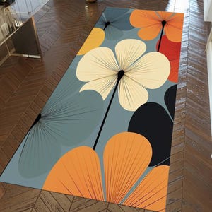 Floral Runner Rug: Abstract Pink Flowers, Washable Non-Slip Hallway Rug