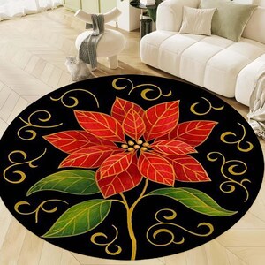 Roter Rundteppich mit Blumenmuster: Modernes abstraktes botanisches Dekor