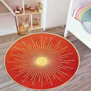Sun Rug, Ronud Rug, Circle Sun Rug, Orange Rug, Ronud Sun Rug, Bathmat Rug, Small Rug, Bathroom Decor, Doormat Rug, Floor Rug, Washable Rugs