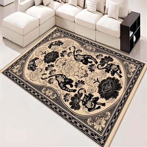 Tiger Rug, Leopar Rug, Tibetan Tiger Rug, Vintage Area Rug, Floral and Leopard Design Carpet, Elegant Rug, Unique Gift Rug Mat, Animal Rug