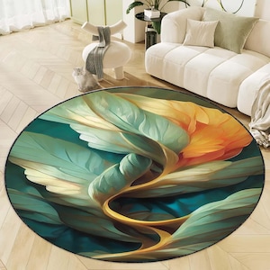 Round Rug, Circle Rug, Leaf Rug, Flower Rug, Green Leaf Rug, Indoor Rug, Bedroom Rug, Washable Rug, Minimalist Rug, Emerald Green Rug, Rugs