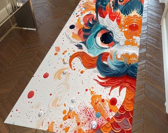 Hallway Rug, Abstract Dragon Runner Rug, Colorful Art-Inspired Area Rug for Hallways, Living Rooms, or Offices Unique Modern Home Decor Rug