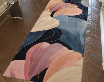 Abstract Floral Runner Rug: Modern Art Inspired, Non-Slip, Washable