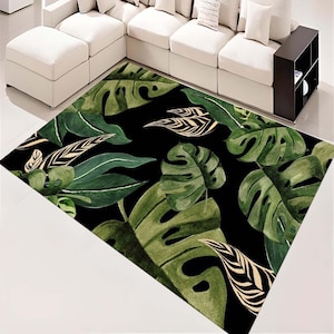 Tropical Leaf Area Rug, Green Monstera Carpet, Non-Slip Living Room Decor, Jungle-Themed Home Rug, Custom Sizes  Rug, Gift for Nature Lovers