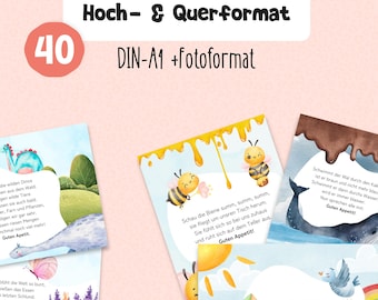 40 table blessings for children, kindergarten, home, templates, for printing A4 & photo format