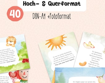 40 table graces for children, kindergarten, home, templates, for printing A4 & photo format