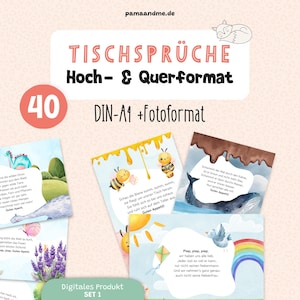 40 table graces for children, kindergarten, home, templates, for printing A4 & photo format