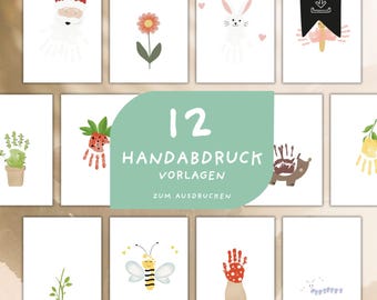 12 handprint templates: Set for the whole year, ideal for DIY calendars or keepsakes - at home, daycare, school | Printable PDF, JPG