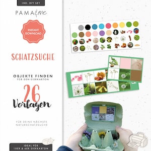 Treasure hunt egg carton Find objects in the forest & nature to print out templates DIY daycare children's birthday party outside activities with children