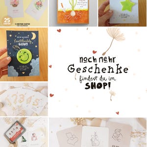 May include: A collection of stationery products including illustrated greeting cards with animals, a framed floral print, star and smiley face keychains on display cards, numbered cards, and affirmation cards with line art illustrations.