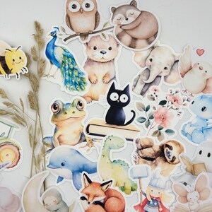 Confezione XL da 25 adesivi fustellati con motivo acquerello carino, adesivi per quaderni, adesivi decorativi per portfolio per bambini, libri scolastici, regalo per l'iscrizione scolastica, impermeabili