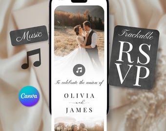 Minimalist Wedding Website Invitation Template with RSVP & Countdown, Animated Editable Canva Invite