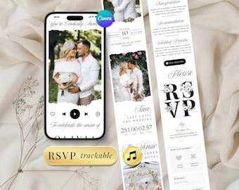 Digital Wedding Invitation Website, Trackable RSVP, Countdown, Music, Editable Canva Template (PDF Guide Included)