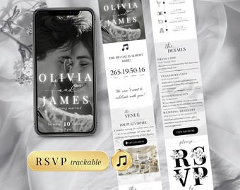 Minimalist Wedding Website Template with Trackable RSVP, Countdown, Canva Editable Digital Invite
