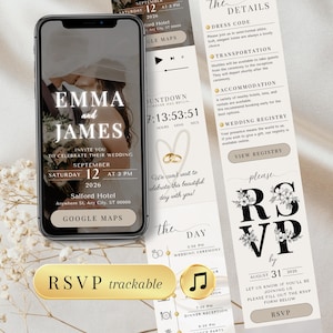 Minimalist Wedding Website Template, online RSVP & Countdown, Canva Editable Digital Invite