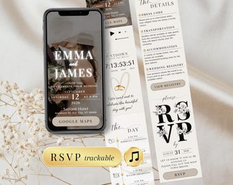 Minimalist Wedding Website Template, online RSVP & Countdown, Canva Editable Digital Invite