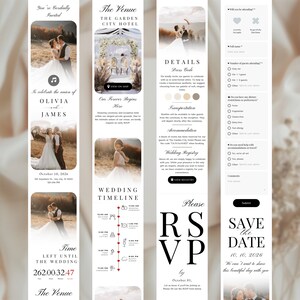 May include: A wedding invitation design with a cream background. The design includes photos of a couple, event details, and an RSVP section. The invitation features the names Olivia and James, and the date October 10, 2026.