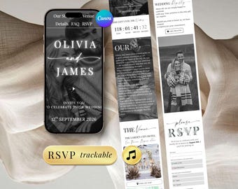 Canva Wedding Website Template with RSVP, Live Countdown & Music | Digital Invitation | Instant Download