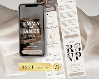 Minimalist Wedding Website Template, online RSVP & Countdown, Canva Editable Digital Invite