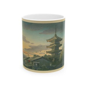 Scenic Japanese Pagoda Ceramic Mug, Personalized Gift, Art Lovers Mug, Tea and Coffee Lover Gift, Home Office Decor