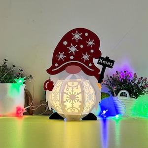 Gnome Lantern V3 SVG, Studio, PDF Templates - Gnome Lantern for Christmas Decoration - Paper Cutting Lamp svg - Diy Xmas Decor