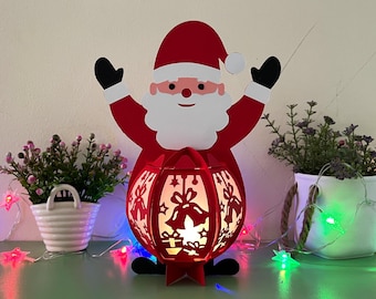 Vintage Christmas MCM 1950 Milk Glass Santa Lantern Twinkle