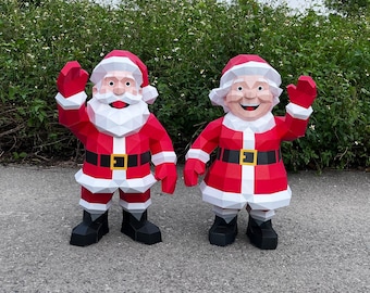 Santa & Mrs. Claus Papercraft, 3D Christmas Decor (PDF, SVG)