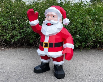 3D Santa Claus Papercraft Template, Low Poly Christmas Decor (PDF, SVG)