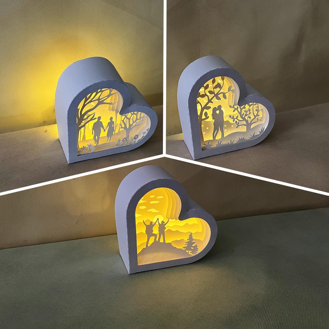 Pack 3 Couple in Heart Shadow Box SVG Templates (PDF, Studio Files) - Etsy