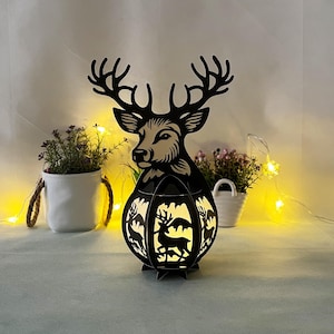 Latarnia Deer Head SVG dla projektów Cricut - Lampa papierowa Diy Deer Head - PDF, plik Silhouette Studio - Lampa do cięcia papieru svg - Wystrój domu