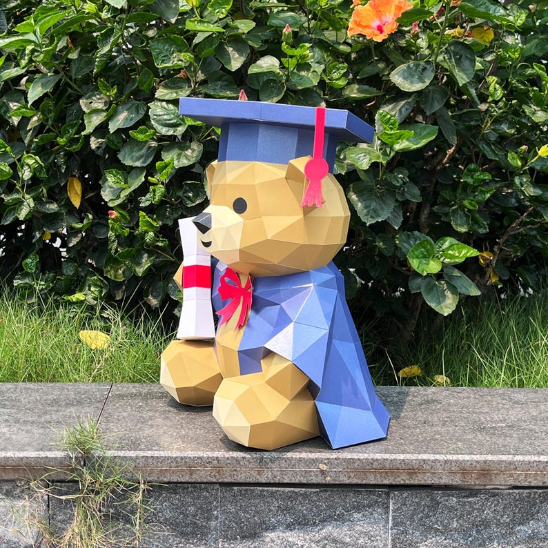Graduation Bear Papercraft SVG Template - Diy 3D Paper Graduation Bear ...