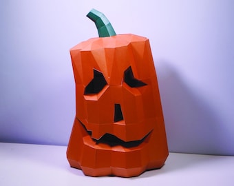 3D Spooky Pumpkin Papercraft, DIY Halloween Decor (PDF, SVG)