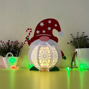 Gnome Lantern SVG, Studio, PDF Templates - Diy Gnome Lantern for Christmas Decoration - Paper Cutting Lamp svg - Christmas Lantern svg