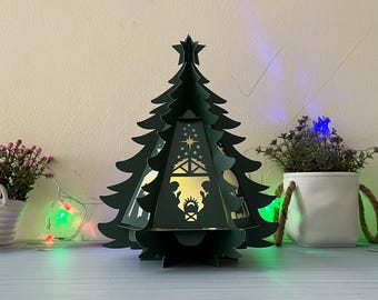 Lanterna per albero di Natale fai da te V2, modello di ritaglio della carta (SVG, PDF)