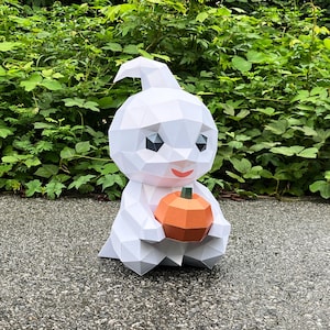 Schattig spookje met pompoen Papercraft SVG, studio, pdf-sjabloon voor Cricut-project - Diy 3D Halloweenspook, Halloweencadeau, Papieren sculptuur, Papieren sculptuur